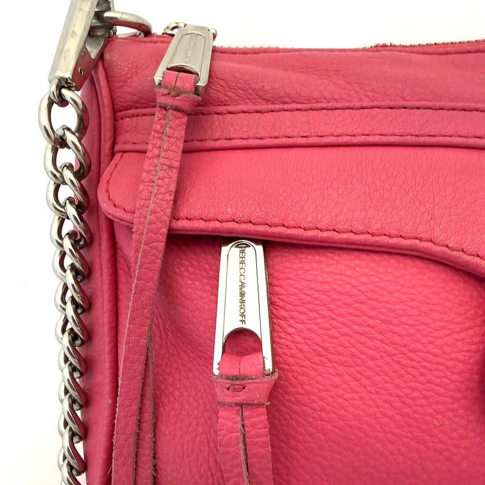 Rebecca Minkoff Hot Pink Mini MAC Crossbody Bag Leather Silver Chain Purse - Picture 7 of 10